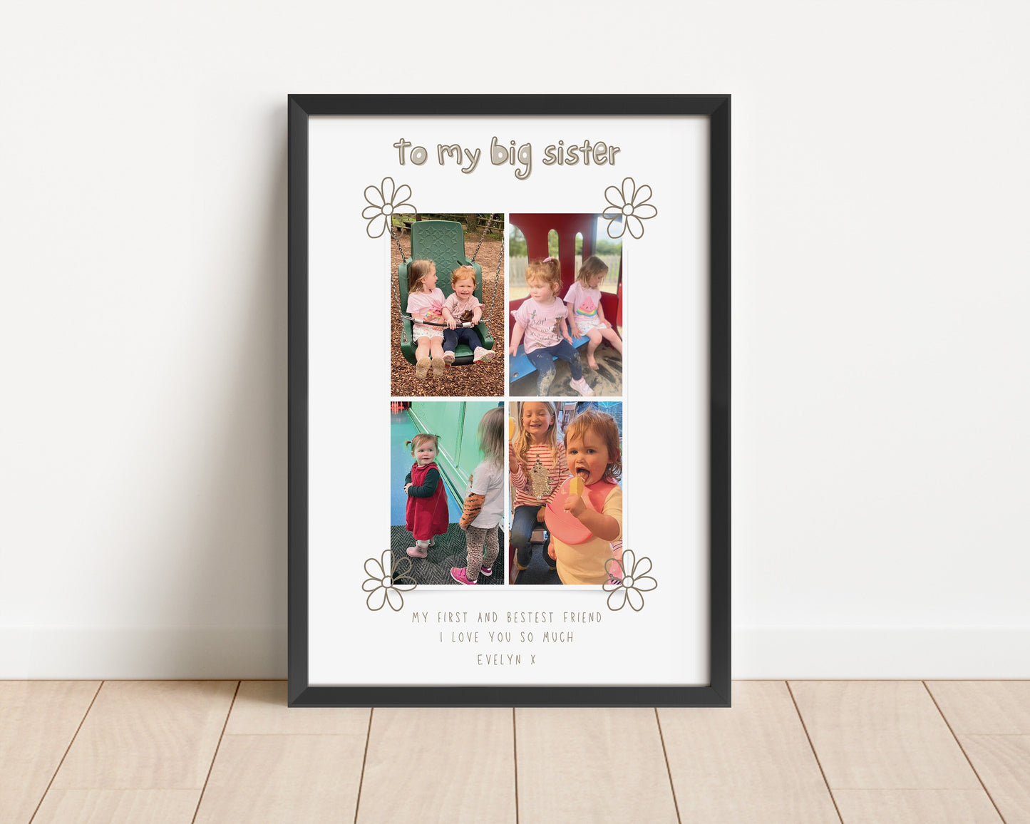 Personalised Big Sister Photo Collage Print, Custom Sibling Gift