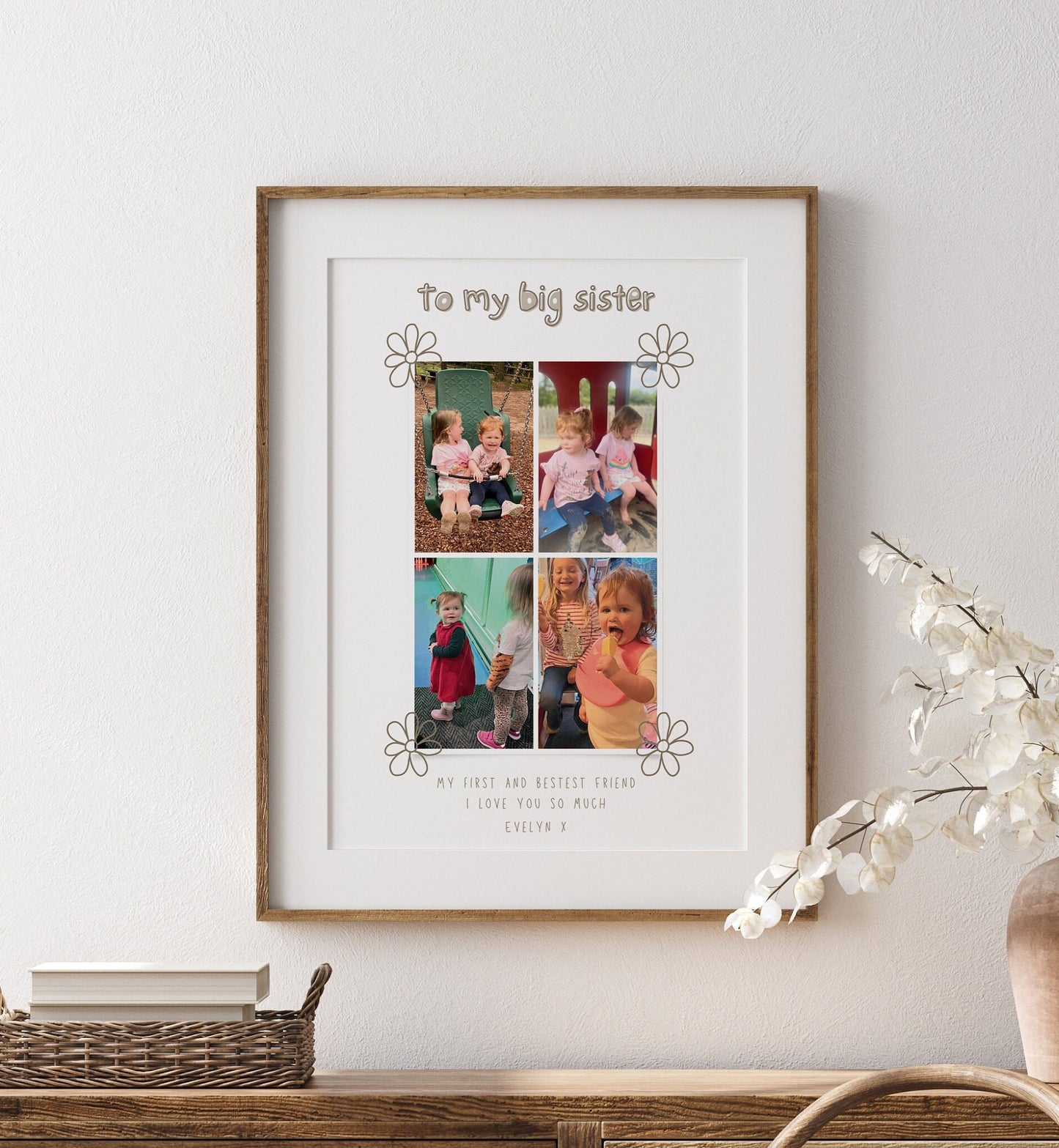 Personalised Big Sister Photo Collage Print, Custom Sibling Gift
