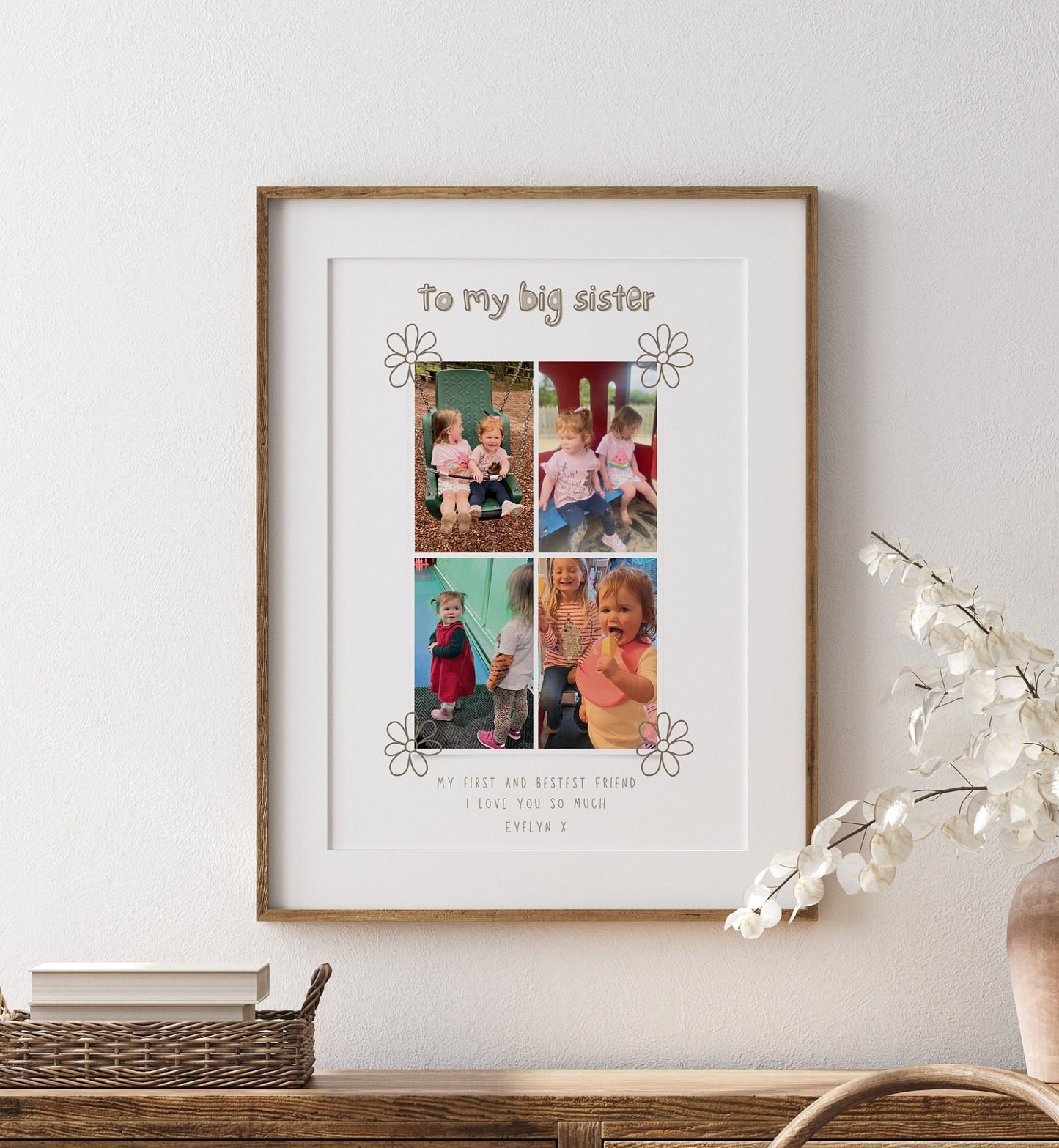 Personalised Big Sister Photo Collage Print, Custom Sibling Gift