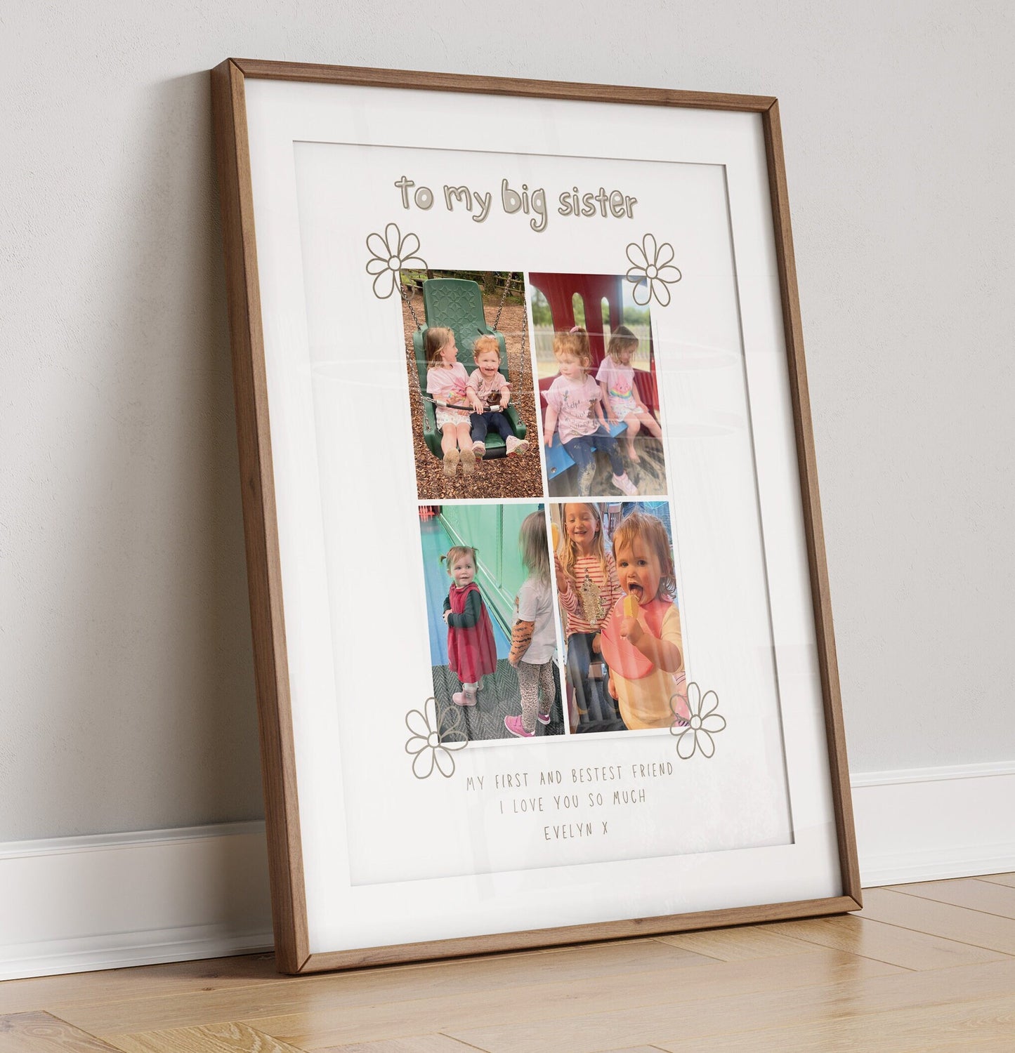 Personalised Big Sister Photo Collage Print, Custom Sibling Gift