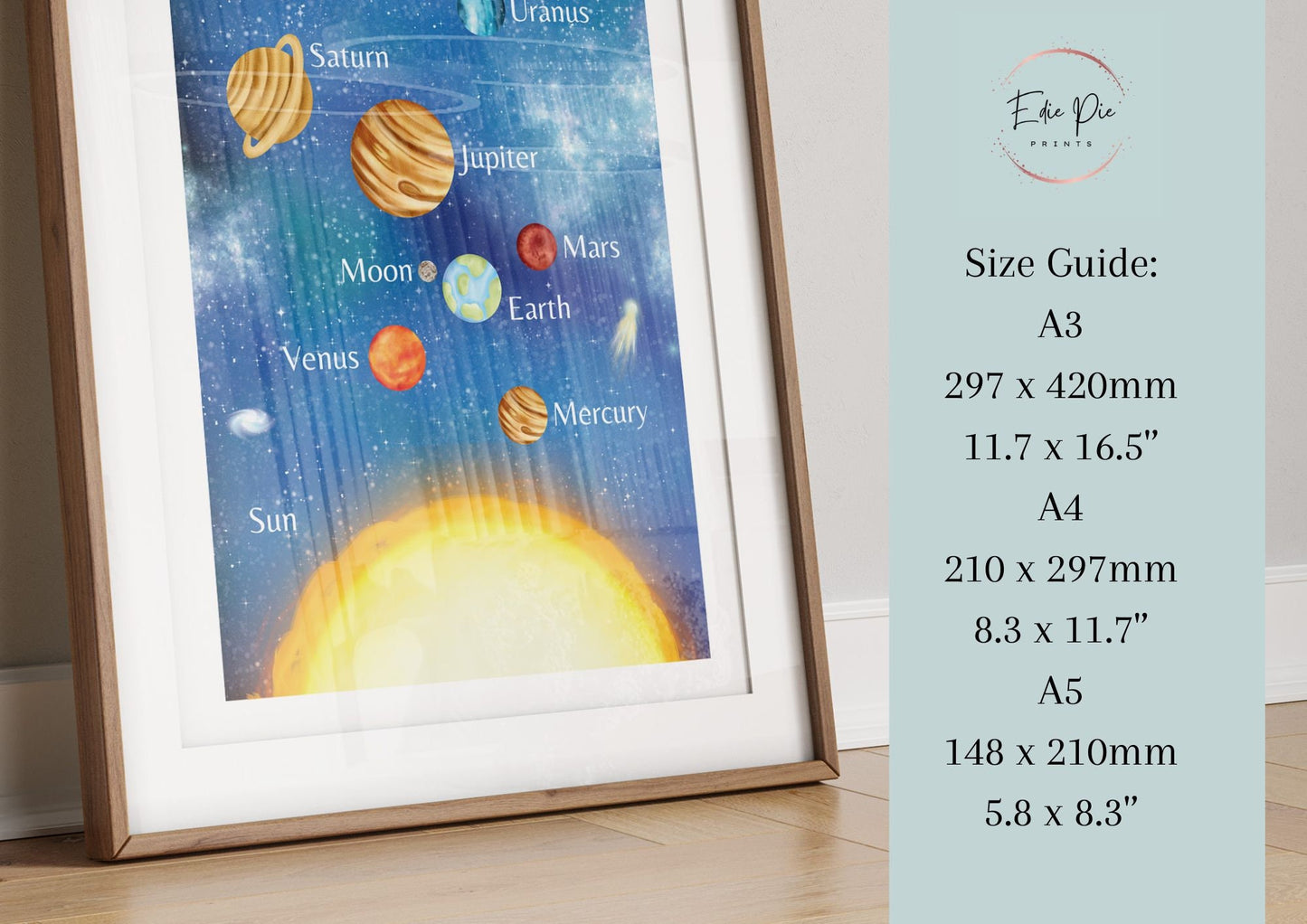 Watercolor Solar System Print: Space Nursery Decor, Educational Wall Art