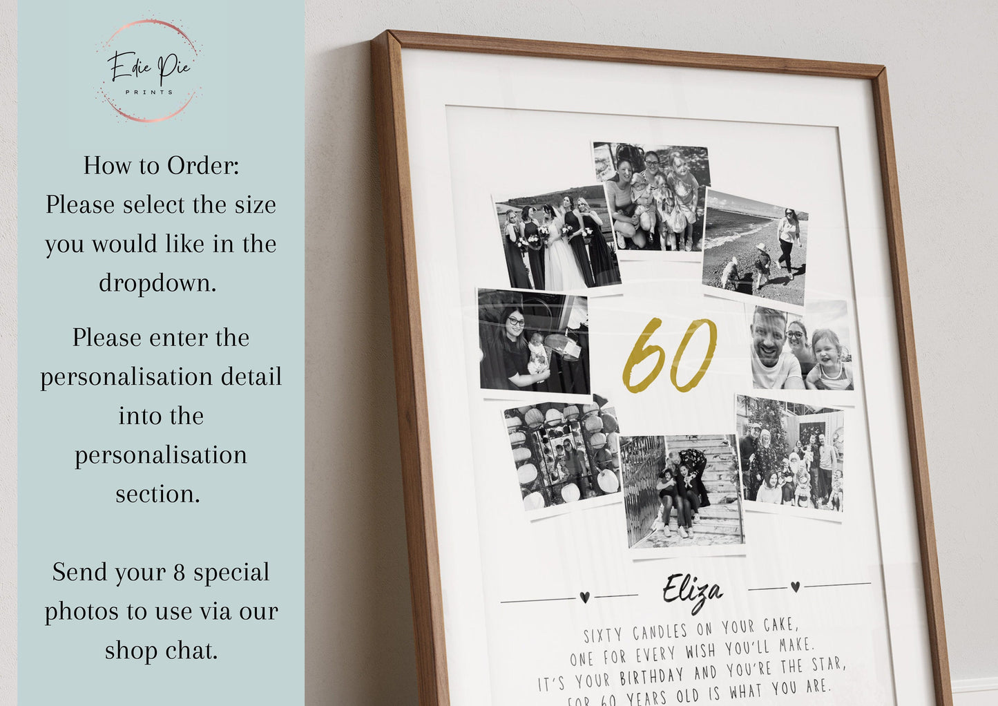Personalised 60th Birthday Photo Collage | 60th Birthday Gift | Sixty Years Wall Art | Polaroid Photo Frame | Unique Milestone Birthday