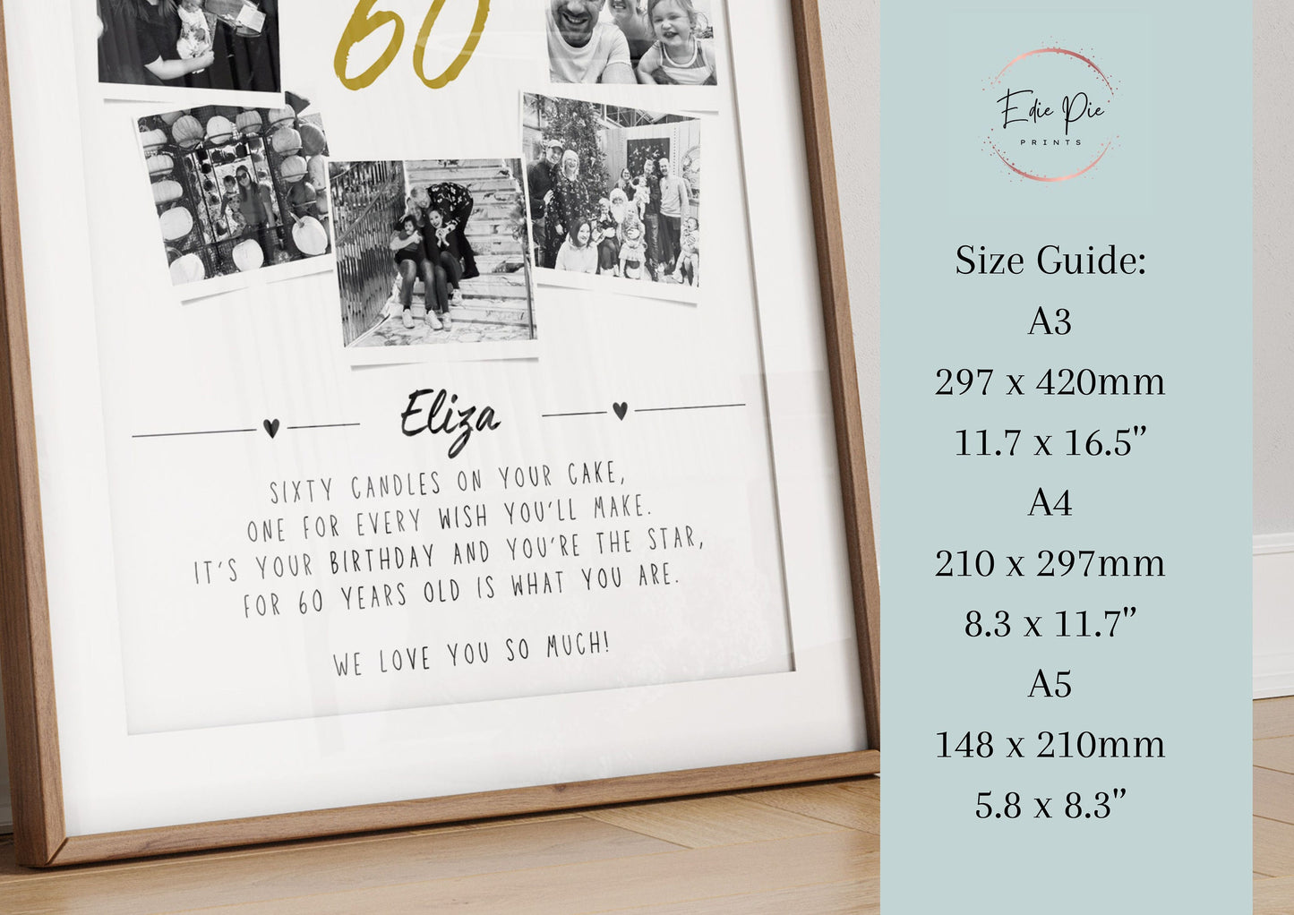 Personalised 60th Birthday Photo Collage | 60th Birthday Gift | Sixty Years Wall Art | Polaroid Photo Frame | Unique Milestone Birthday