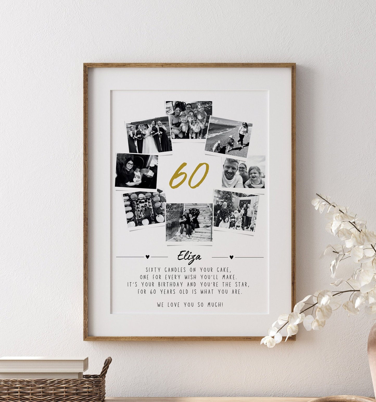 Personalised 60th Birthday Photo Collage | 60th Birthday Gift | Sixty Years Wall Art | Polaroid Photo Frame | Unique Milestone Birthday