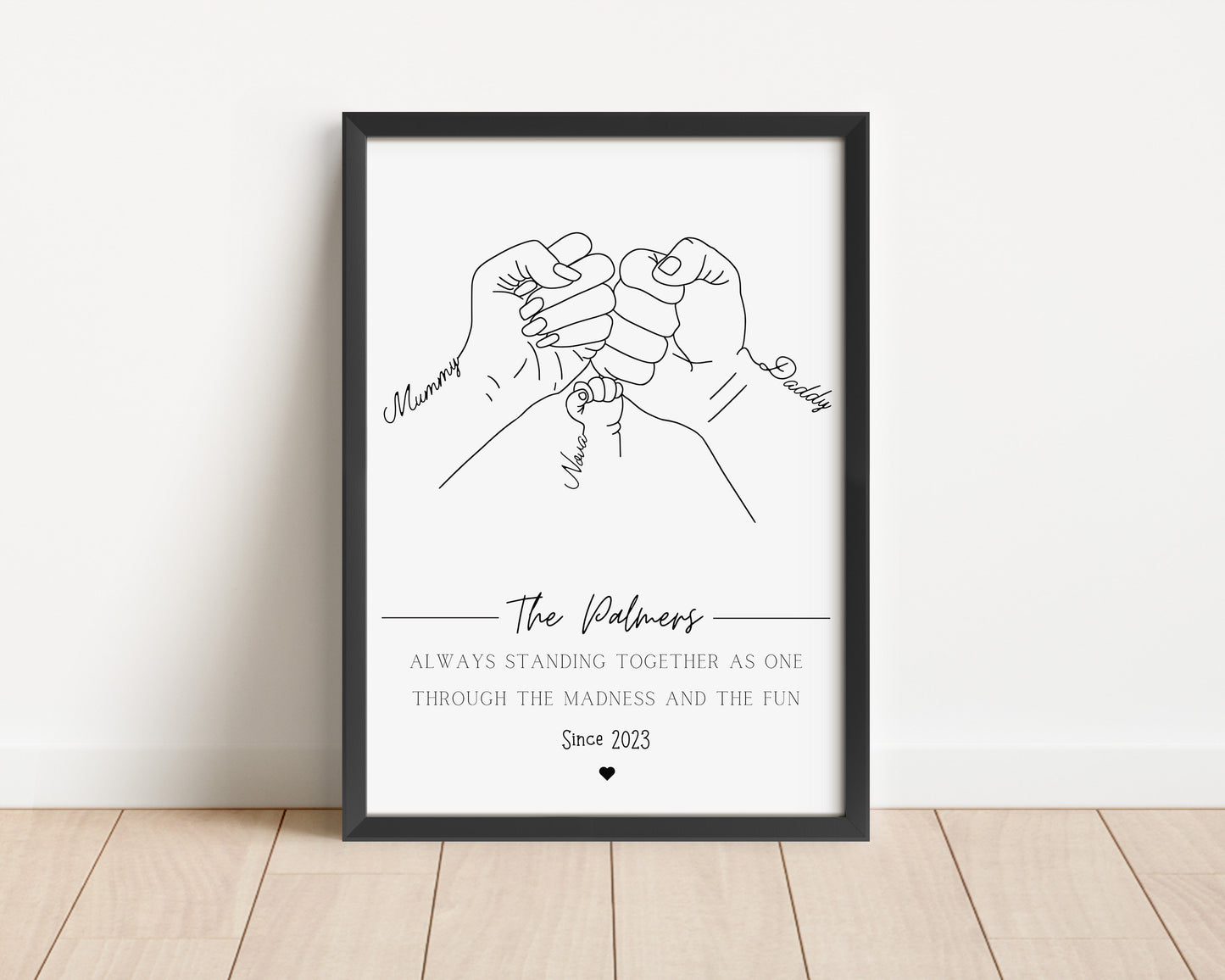 Family Fist Hands Gift, Personalised Fist Bump Print, Unique Father's Day Keepsake, 1 to 4 Children Gift for Parent, Custom Portrait Dad Mum