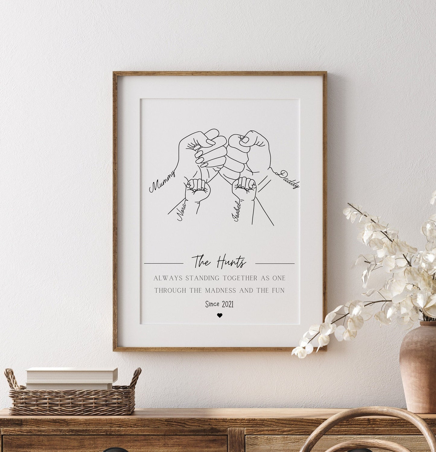 Family Fist Hands Gift, Personalised Fist Bump Print, Unique Father's Day Keepsake, 1 to 4 Children Gift for Parent, Custom Portrait Dad Mum
