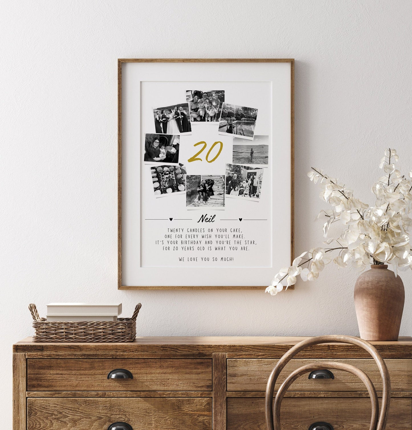 Personalised 20th Birthday Photo Collage Print: Polaroid Style Decor