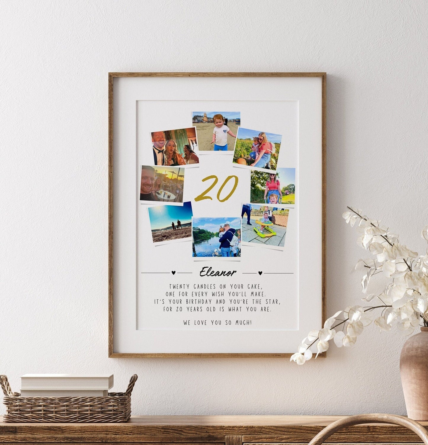 Personalised 20th Birthday Photo Collage Print: Polaroid Style Decor