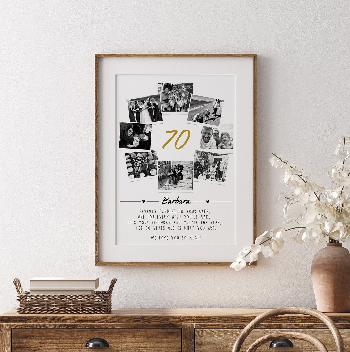 Personalised 70th Birthday Photo Collage, 70th Birthday Gift, 70th Birthday Wall Art, Polaroid Photo Decor, Unique 70th Gift Mum Sister Dad
