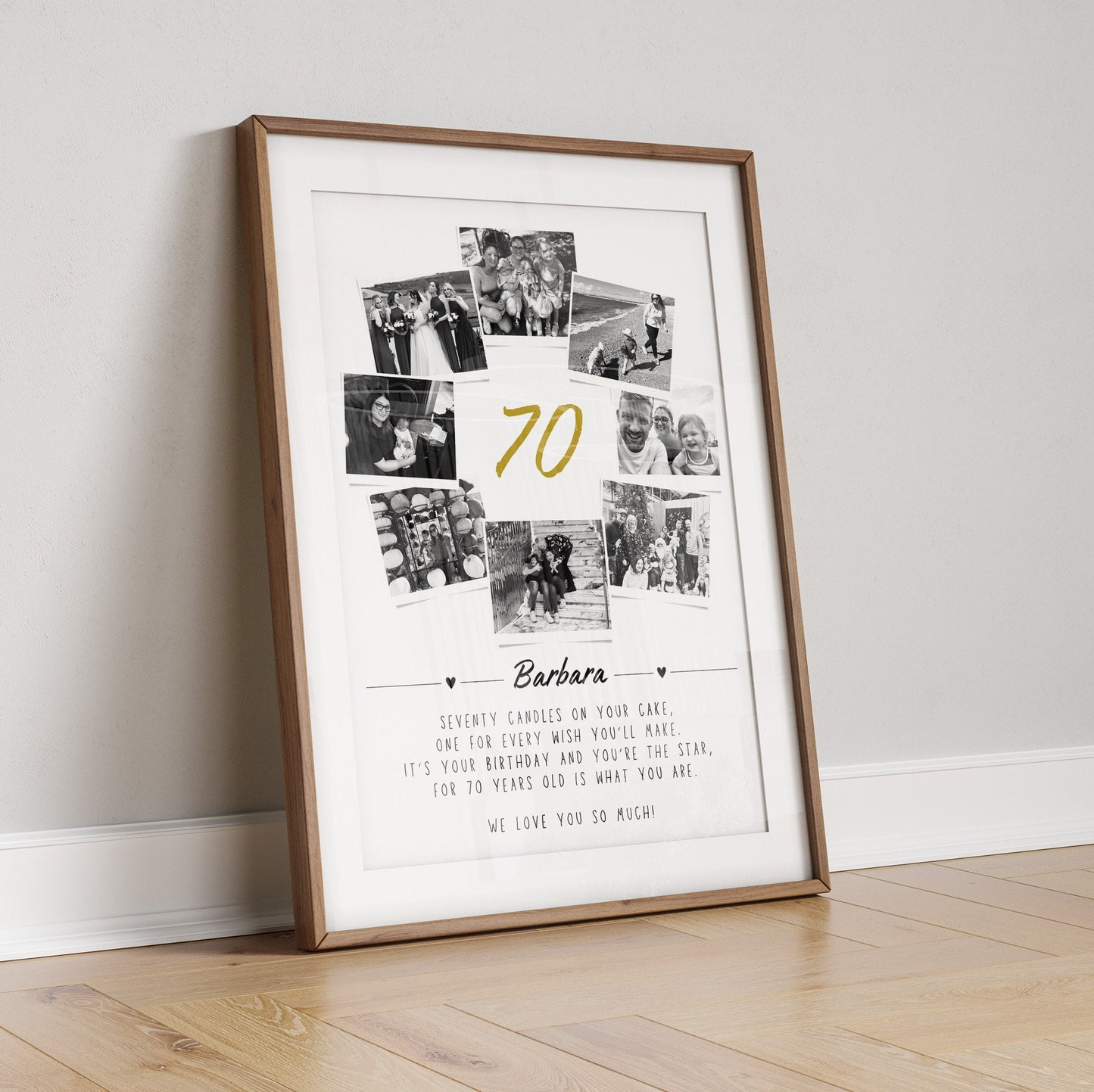 Personalised 70th Birthday Photo Collage, 70th Birthday Gift, 70th Birthday Wall Art, Polaroid Photo Decor, Unique 70th Gift Mum Sister Dad