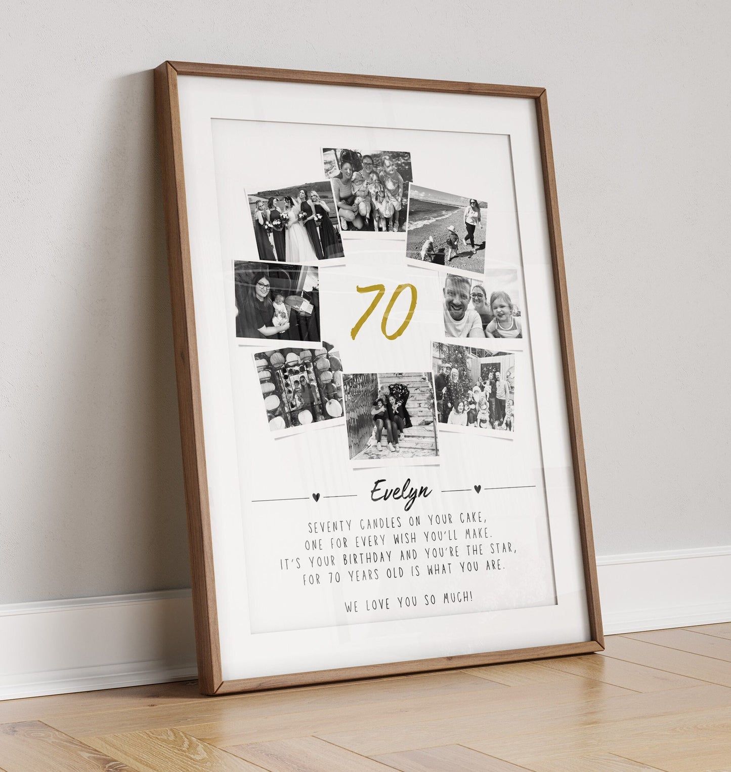 Personalised 70th Birthday Photo Collage, 70th Birthday Gift, 70th Birthday Wall Art, Polaroid Photo Decor, Unique 70th Gift Mum Sister Dad