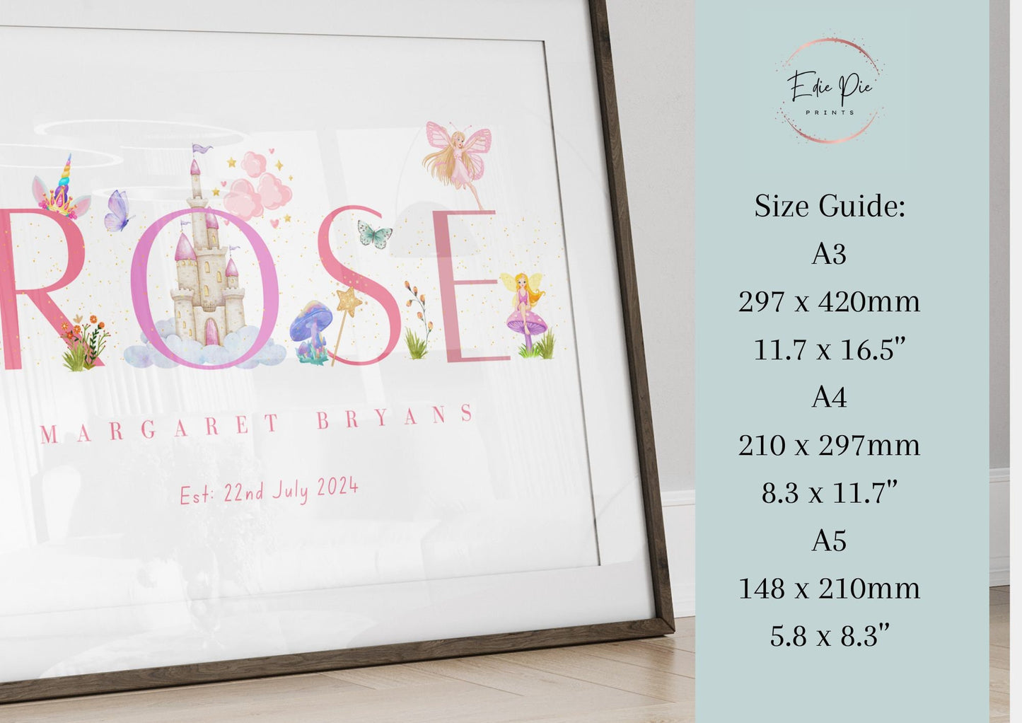 Personalised Fairy Name Print: Watercolor Nursery Decor, Fairytale Theme