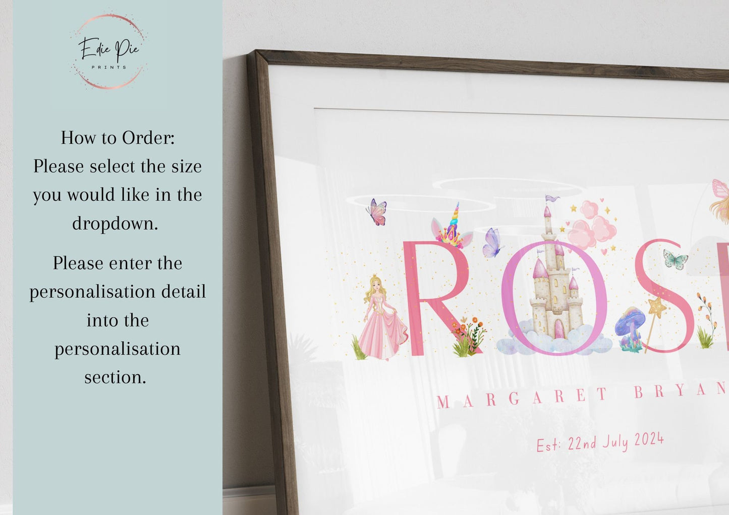 Personalised Fairy Name Print: Watercolor Nursery Decor, Fairytale Theme
