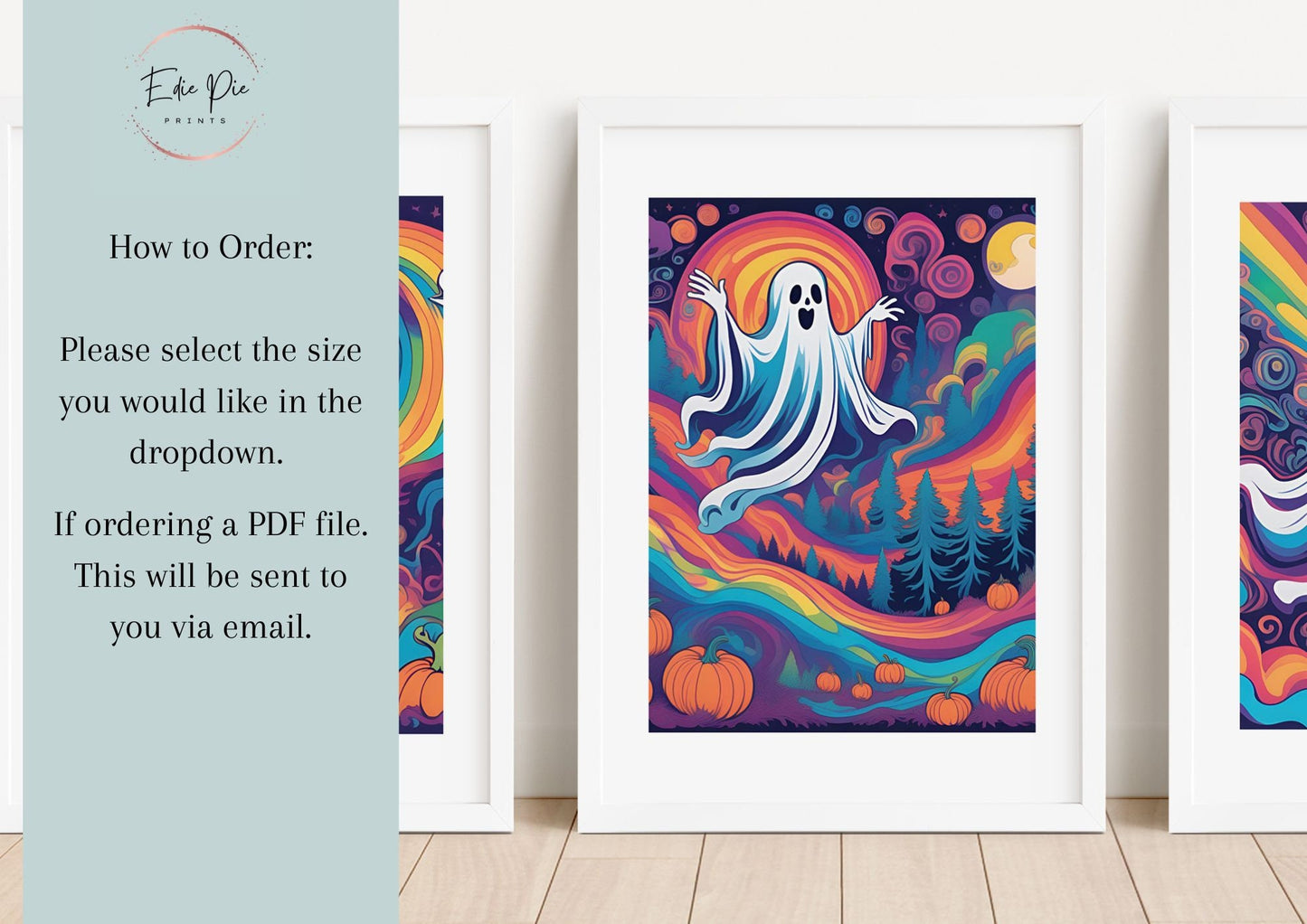 Psychedelic Ghost Print Set: Groovy Halloween Home Decor (Set of 3)