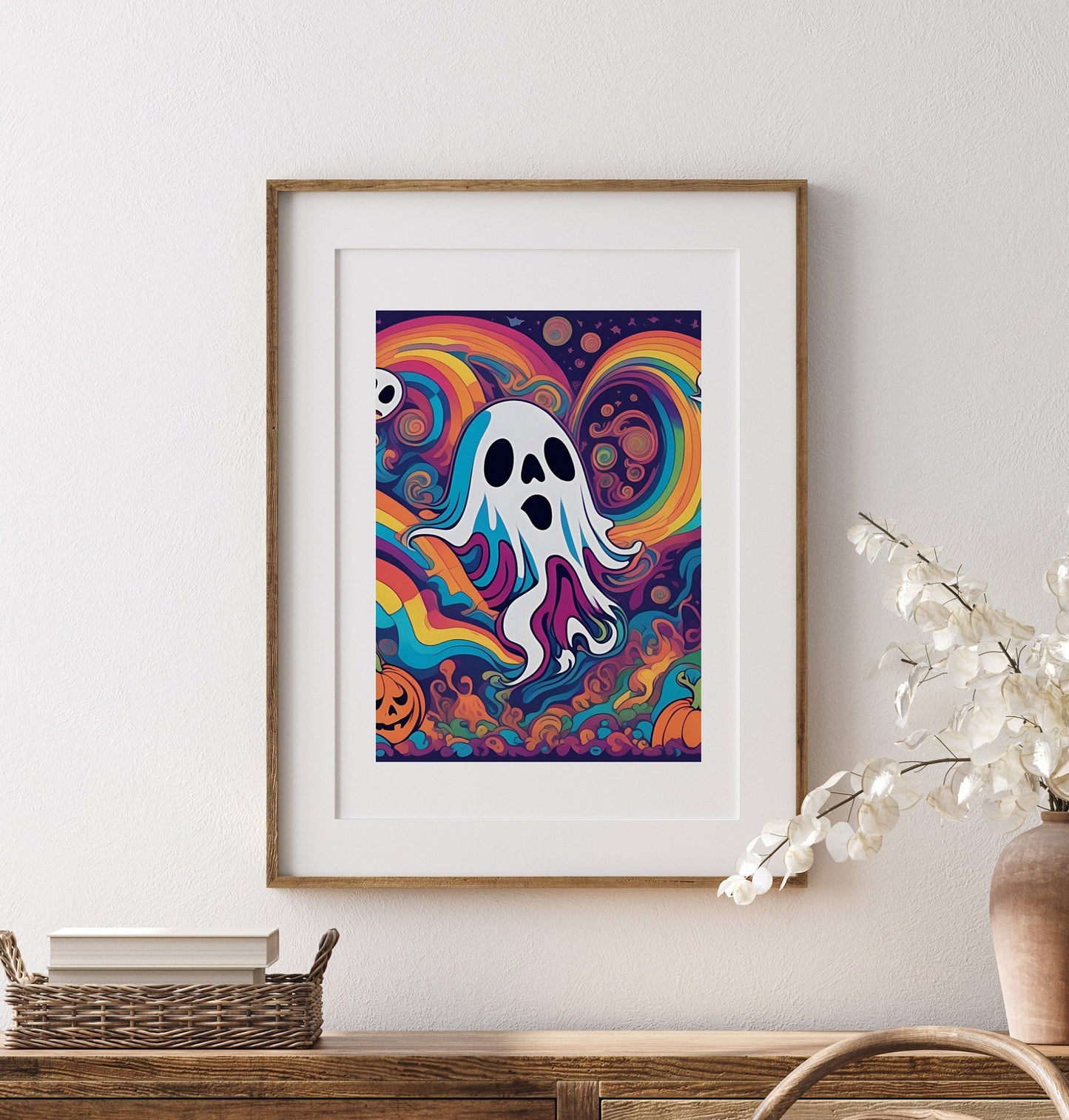 Psychedelic Ghost Print Set: Groovy Halloween Home Decor (Set of 3)