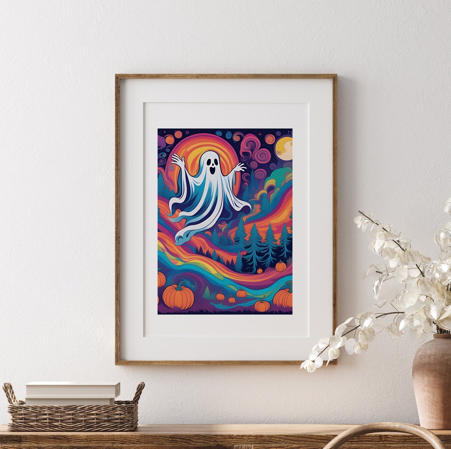 Psychedelic Ghost Print Set: Groovy Halloween Home Decor (Set of 3)