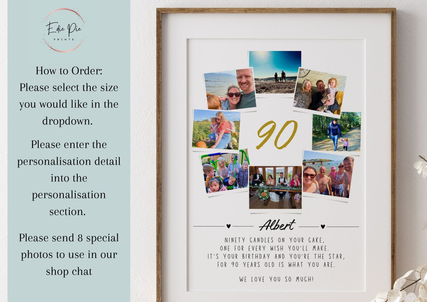 Personalised 90th Birthday Photo Collage Print: Milestone Gift