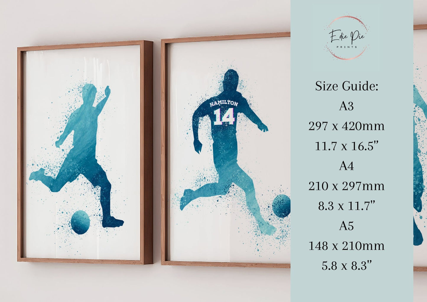 Personalised Football Player Print Set: Watercolor Splash Art (Set of 3)