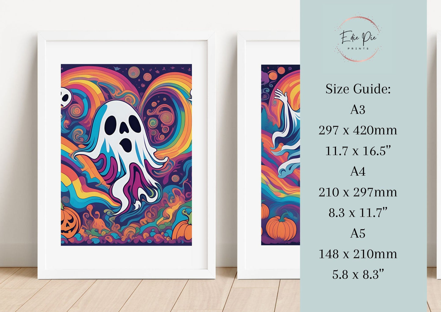 Psychedelic Ghost Print Set: Groovy Halloween Home Decor (Set of 3)