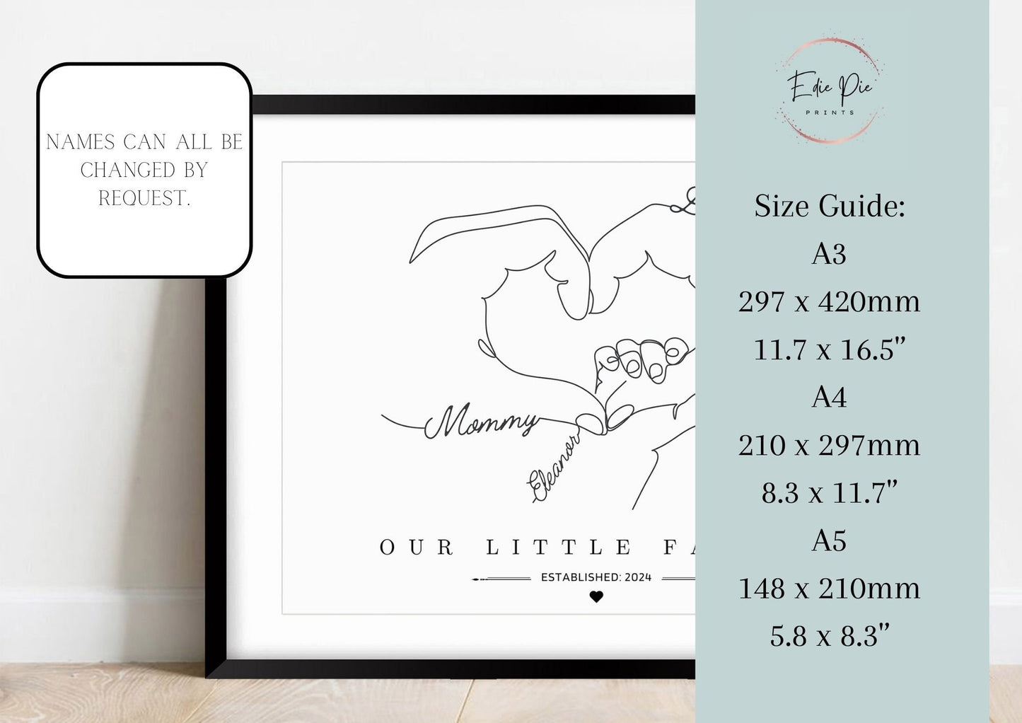 Personalised Family Hands Print, Minimalist Newborn Gift, New Baby Keepsake