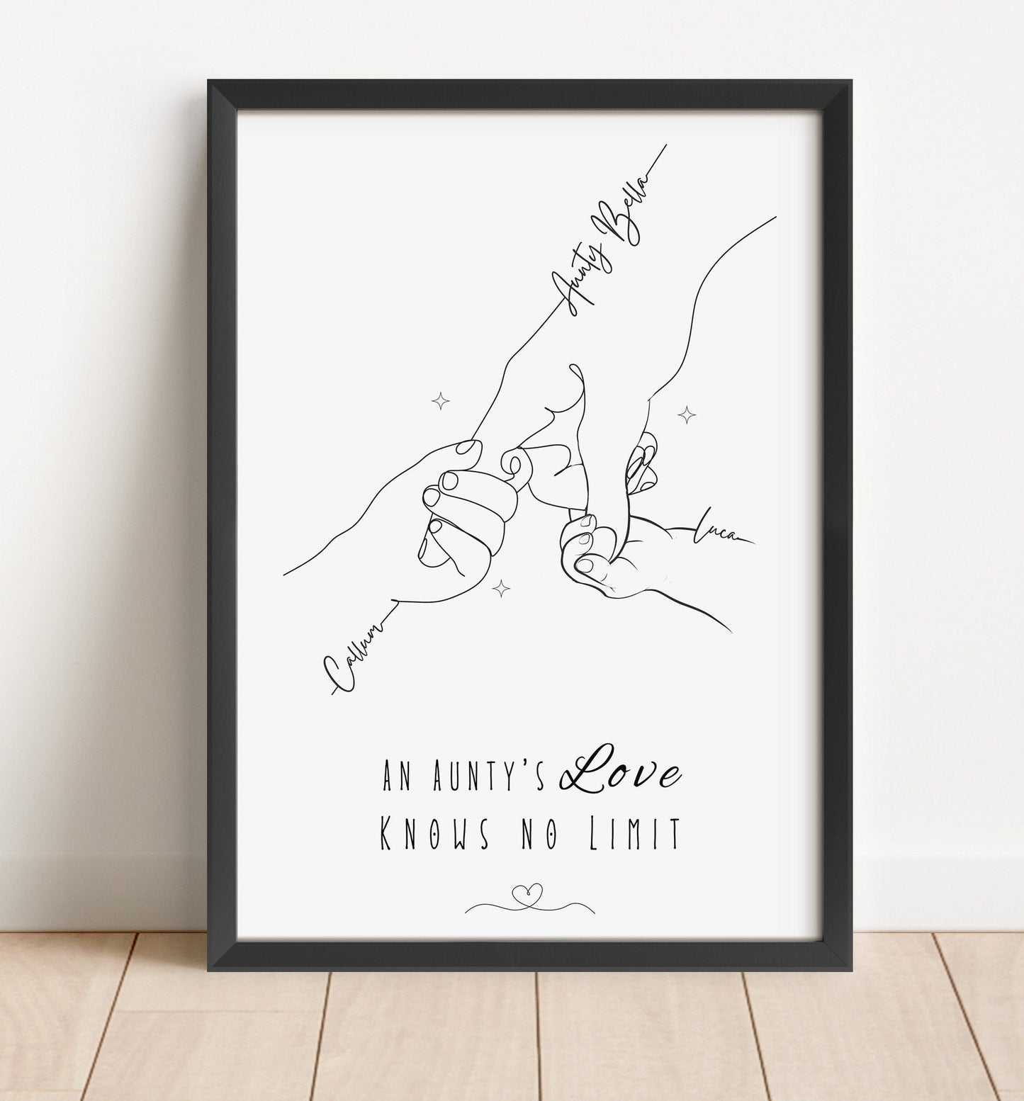 Personalised Aunt & Niece Line Art Print, Custom Hand Illustration