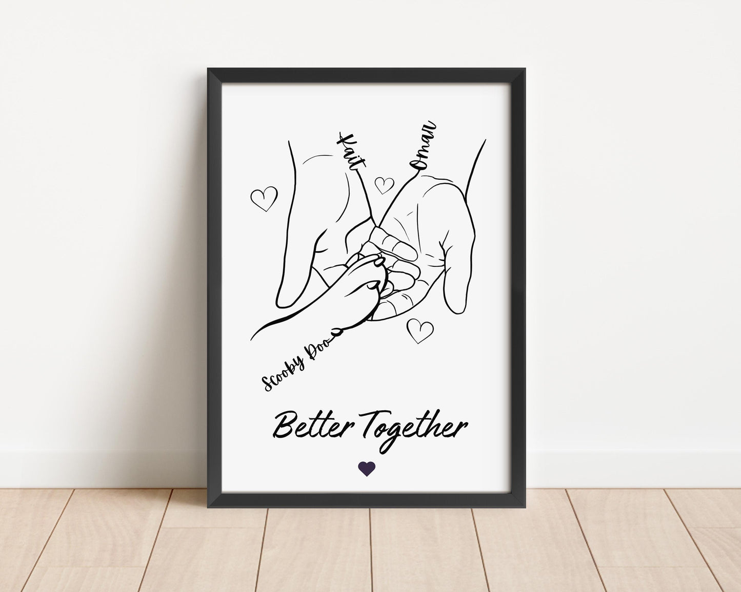 Personalised Dog Paw & Hand Print, Custom Pet Paw Gift Art, New Puppy Framed