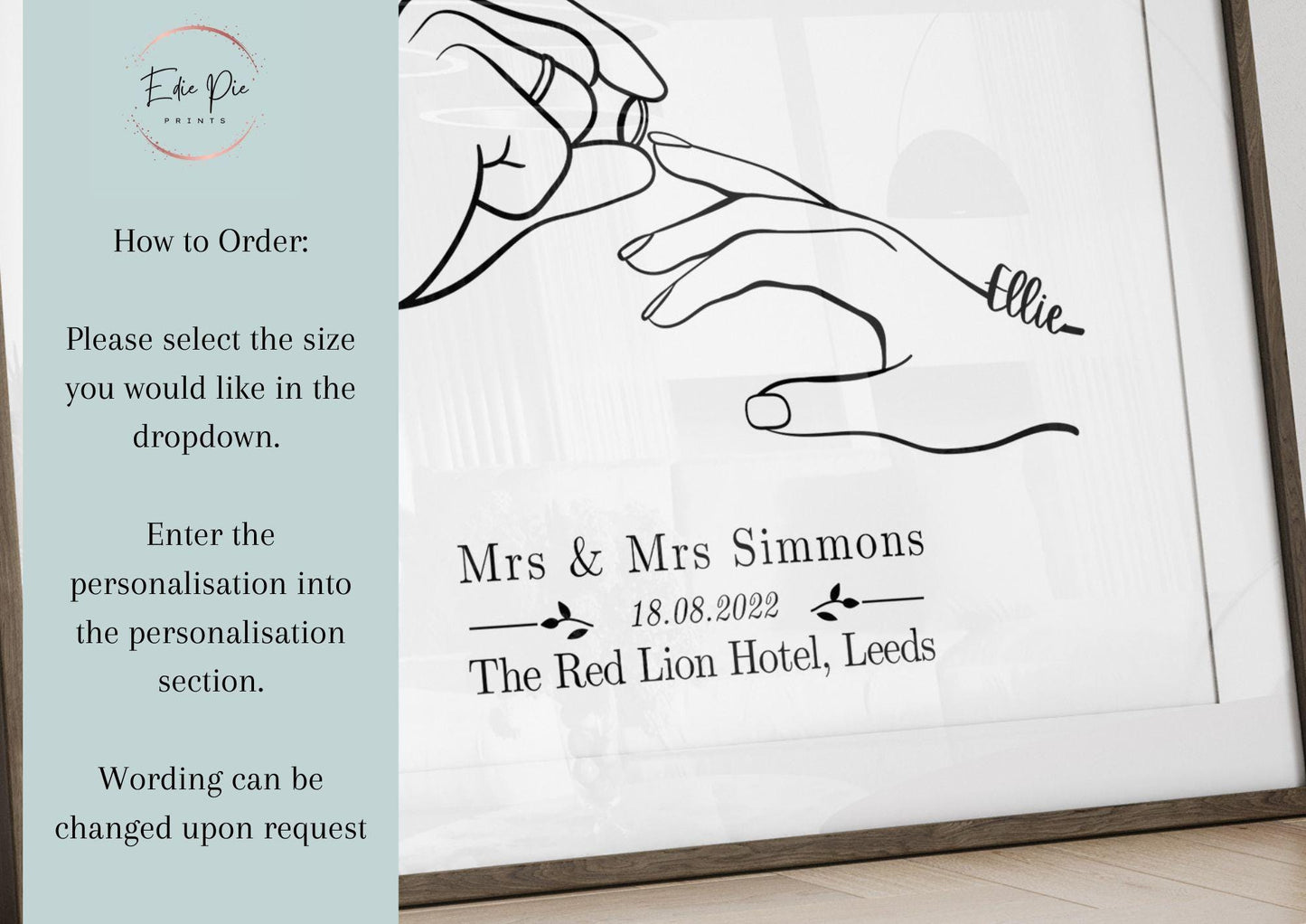 Custom Wedding Line Art Print: Personalised Couple Drawing, LGBTQ Keepsake