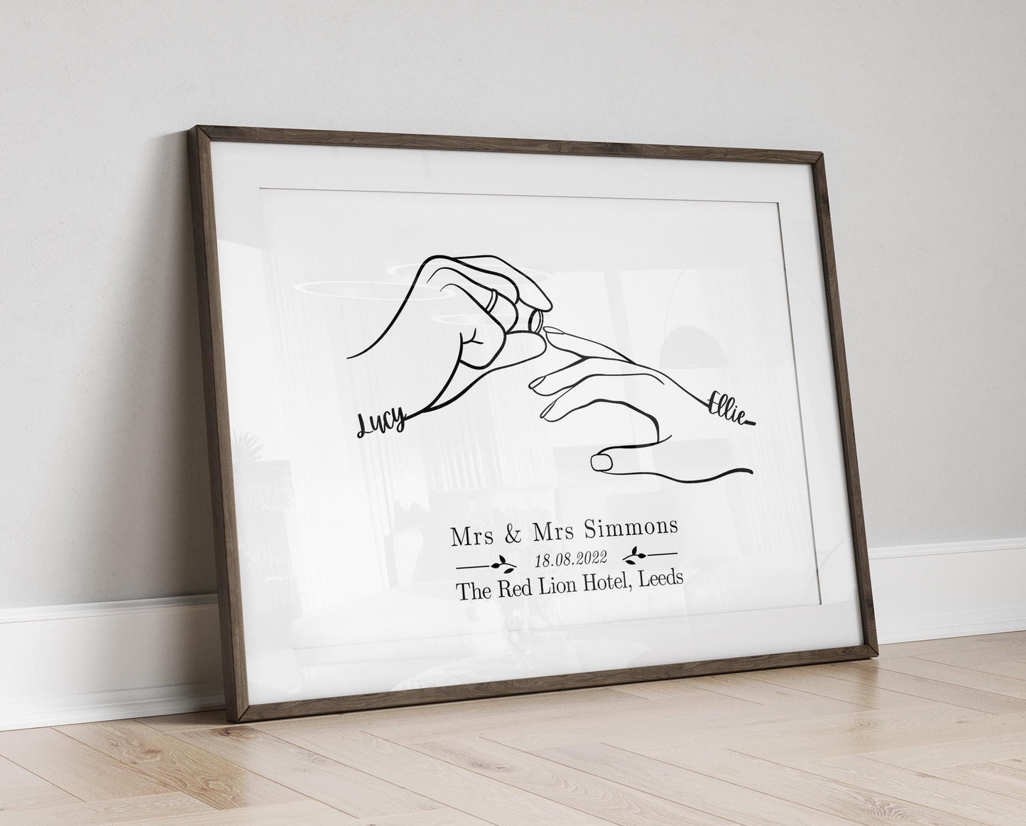 Custom Wedding Line Art Print: Personalised Couple Drawing, LGBTQ Keepsake