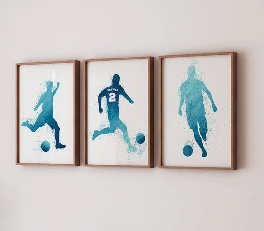 Personalised Football Player Print Set: Watercolor Splash Art (Set of 3)