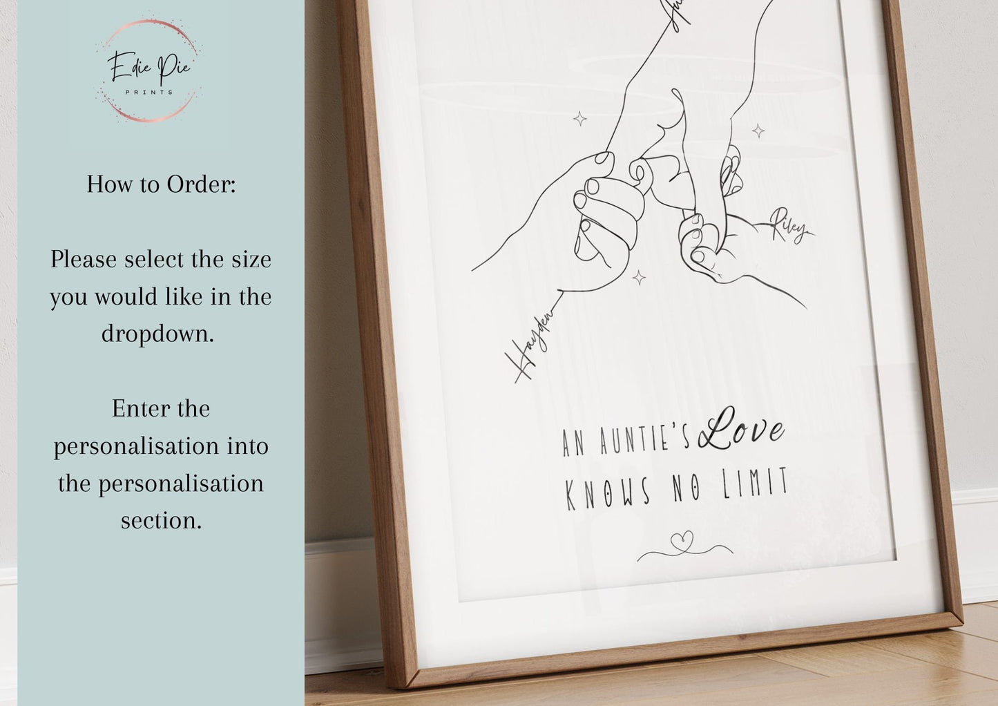 Personalised Aunt & Niece Line Art Print, Custom Hand Illustration