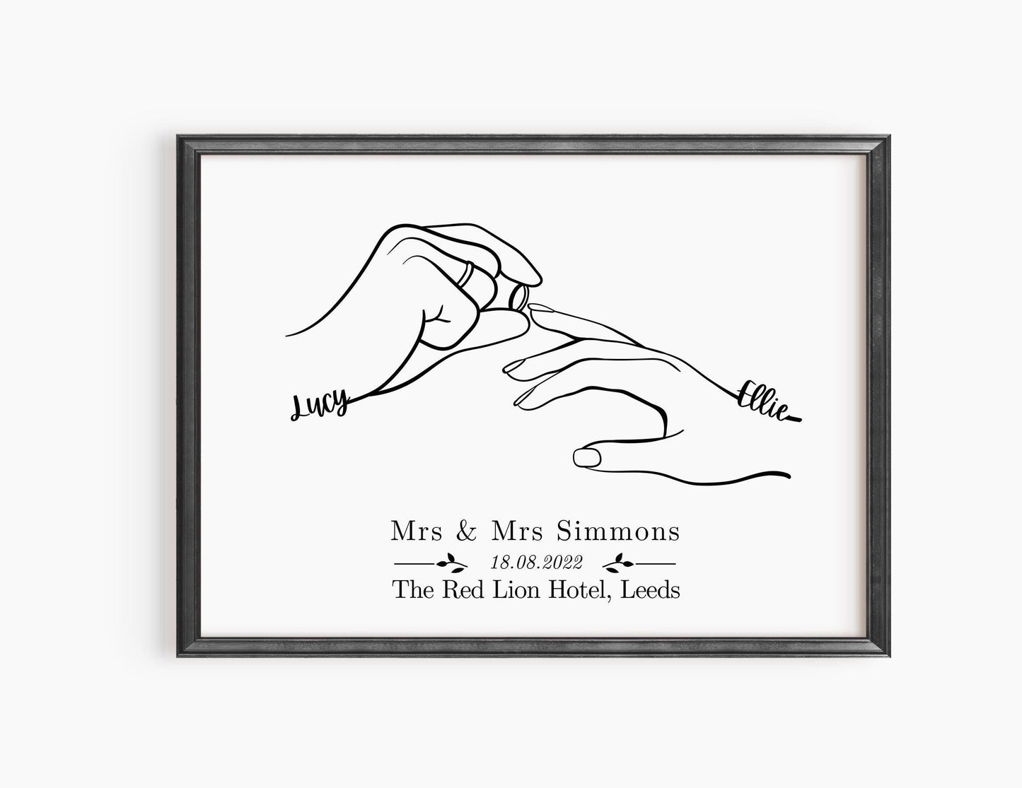 Custom Wedding Line Art Print: Personalised Couple Drawing, LGBTQ Keepsake