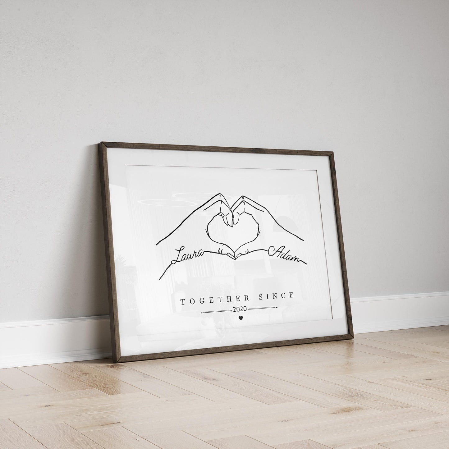 Personalized Hands Anniversary Print: Minimalist Couple Art Keepsake