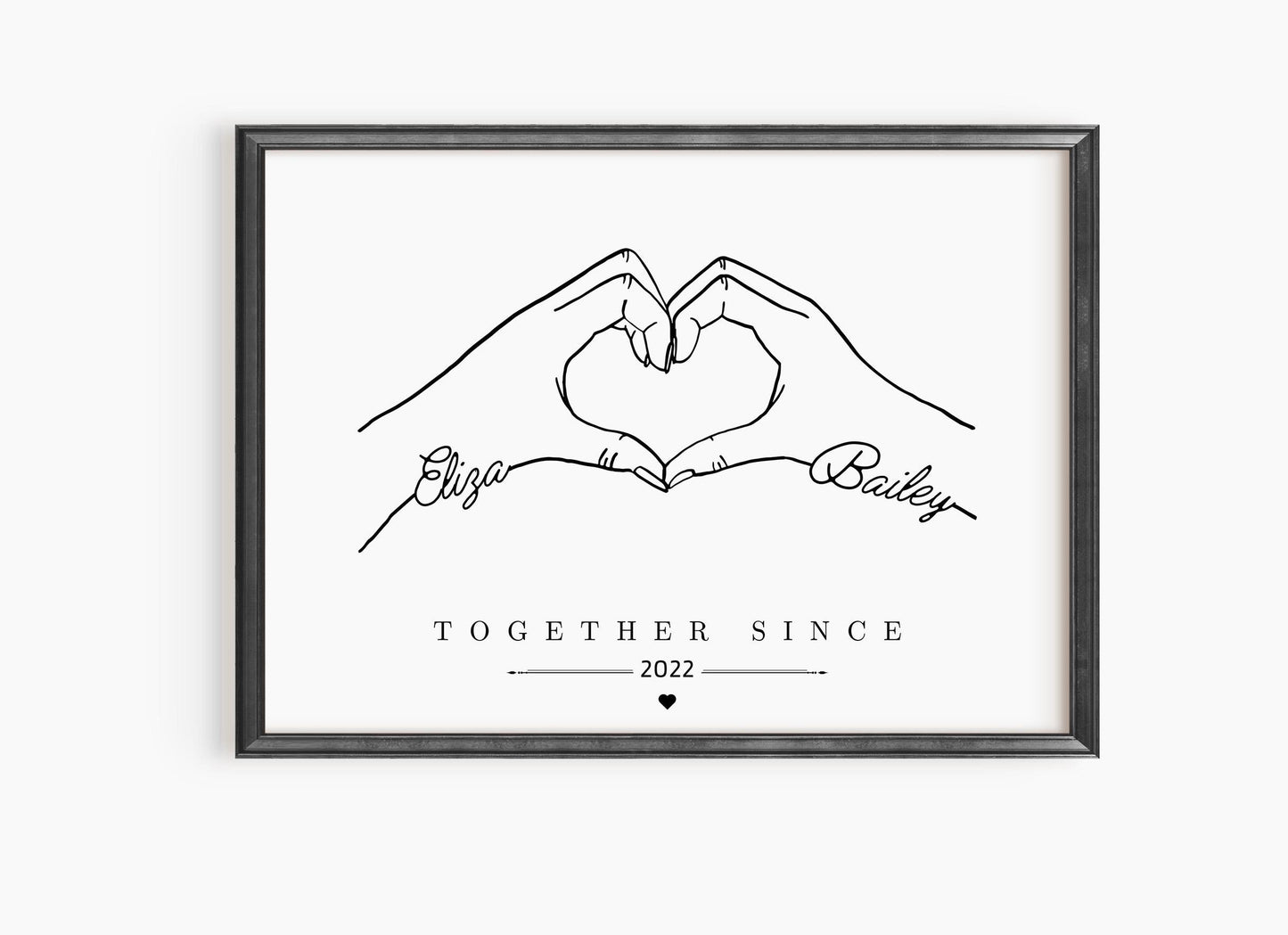 Personalised Heart Hands Couple Gift, Anniversary Present, Anniversary Gift Print, Engagement or Wedding Gift for Friend or Fiancé, Birthday