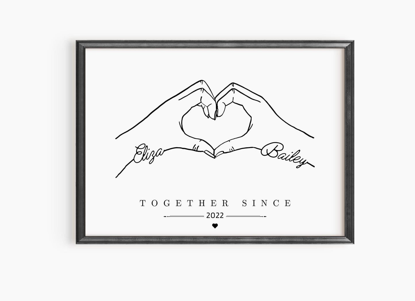 Personalised Heart Hands Couple Gift, Anniversary Present, Anniversary Gift Print, Engagement or Wedding Gift for Friend or Fiancé, Birthday