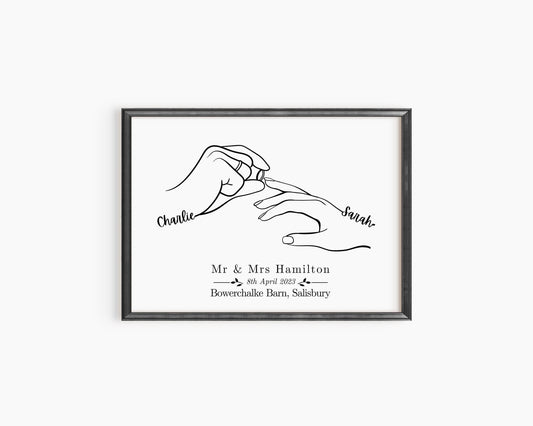 Custom Wedding Line Art Print: Personalised Couple Drawing, LGBTQ Keepsake