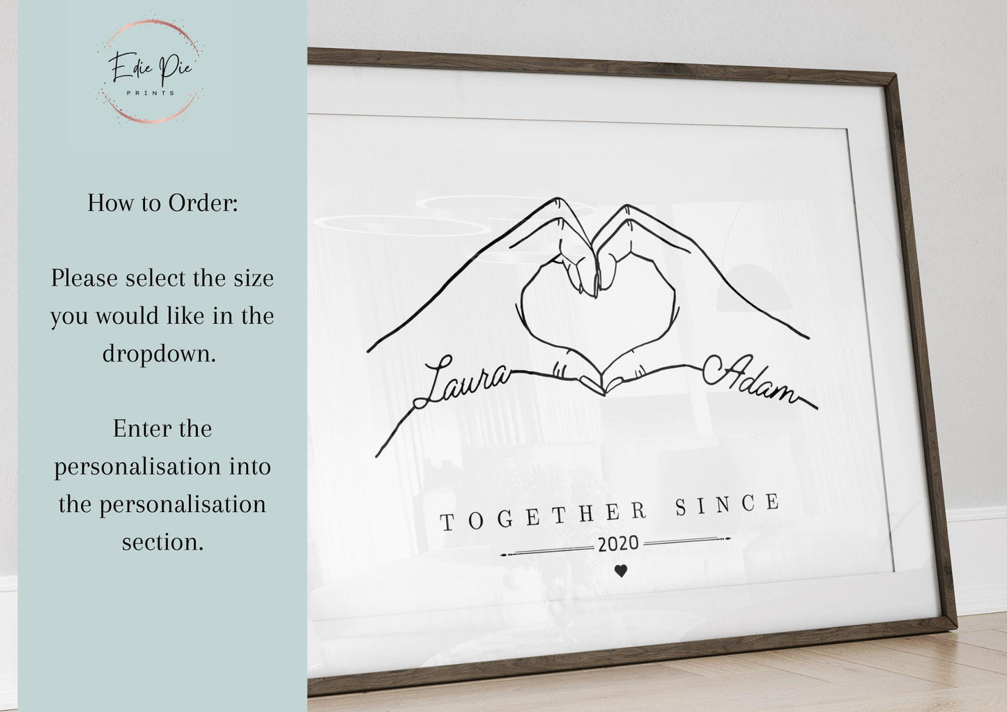 Personalised Heart Hands Couple Gift, Anniversary Present, Anniversary Gift Print, Engagement or Wedding Gift for Friend or Fiancé, Birthday