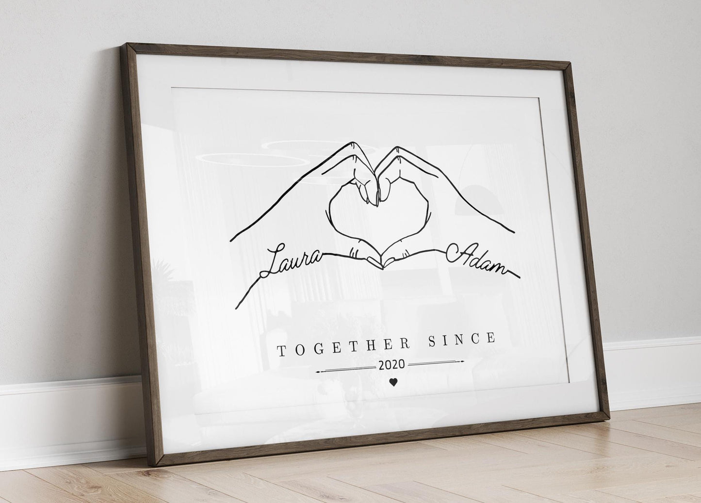 Personalized Hands Anniversary Print: Minimalist Couple Art Keepsake