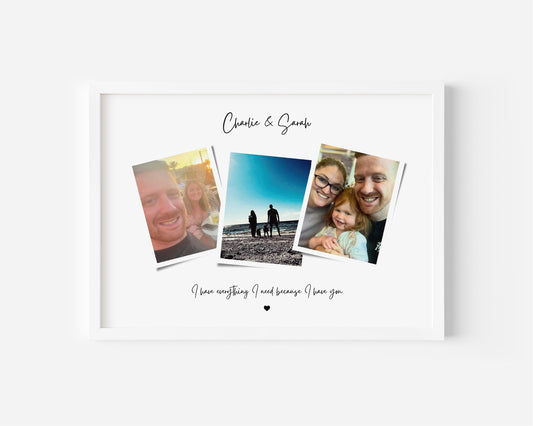 Personalised Wife Birthday Print, Boyfriend Christmas Gift, Couple Photo Frame, Anniversary Present, Polaroid Photo Strip, Fiancé Gift Idea