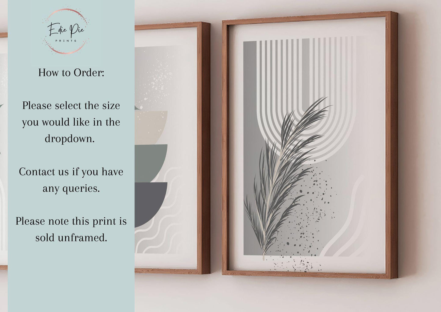 Grey Boho Wall Prints Set, Abstract Botanical Home Decor