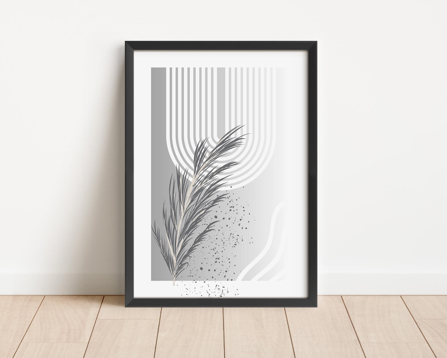 Grey Boho Wall Prints Set, Abstract Botanical Home Decor