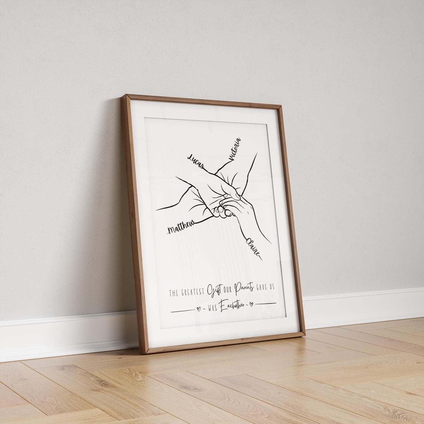 Personalised Sibling Hands Print: Minimalist Family Line Art
