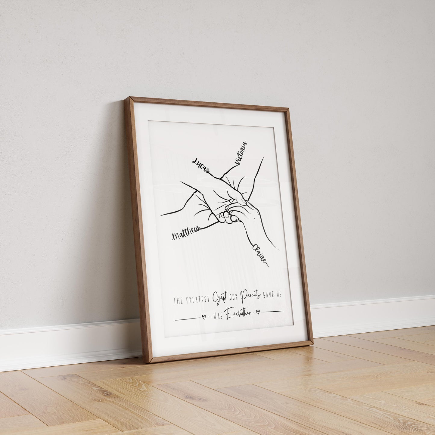 Personalised Sibling Hands Print: Minimalist Family Line Art