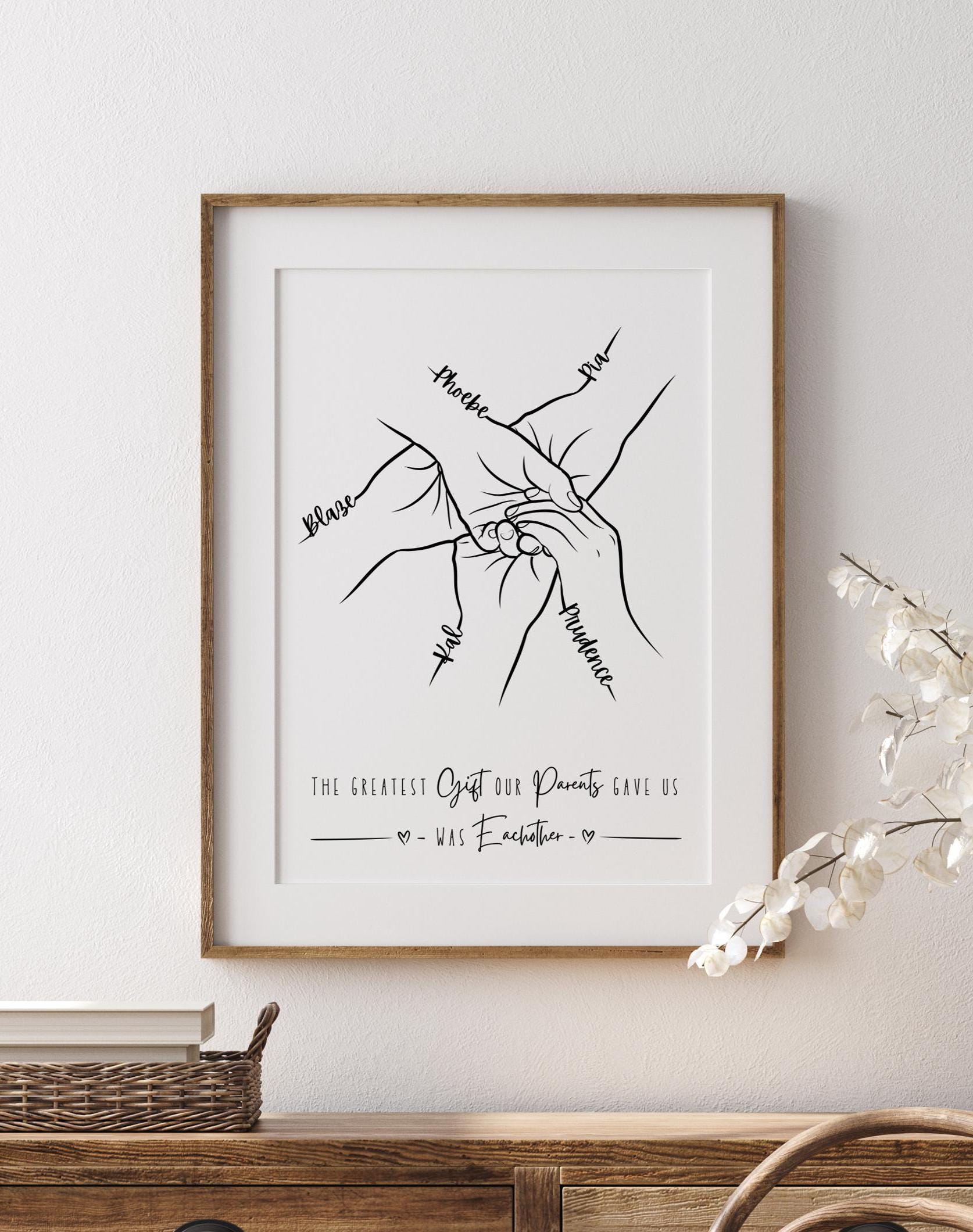 Personalised Sibling Hands Print: Minimalist Family Line Art, Sister Framed Poster