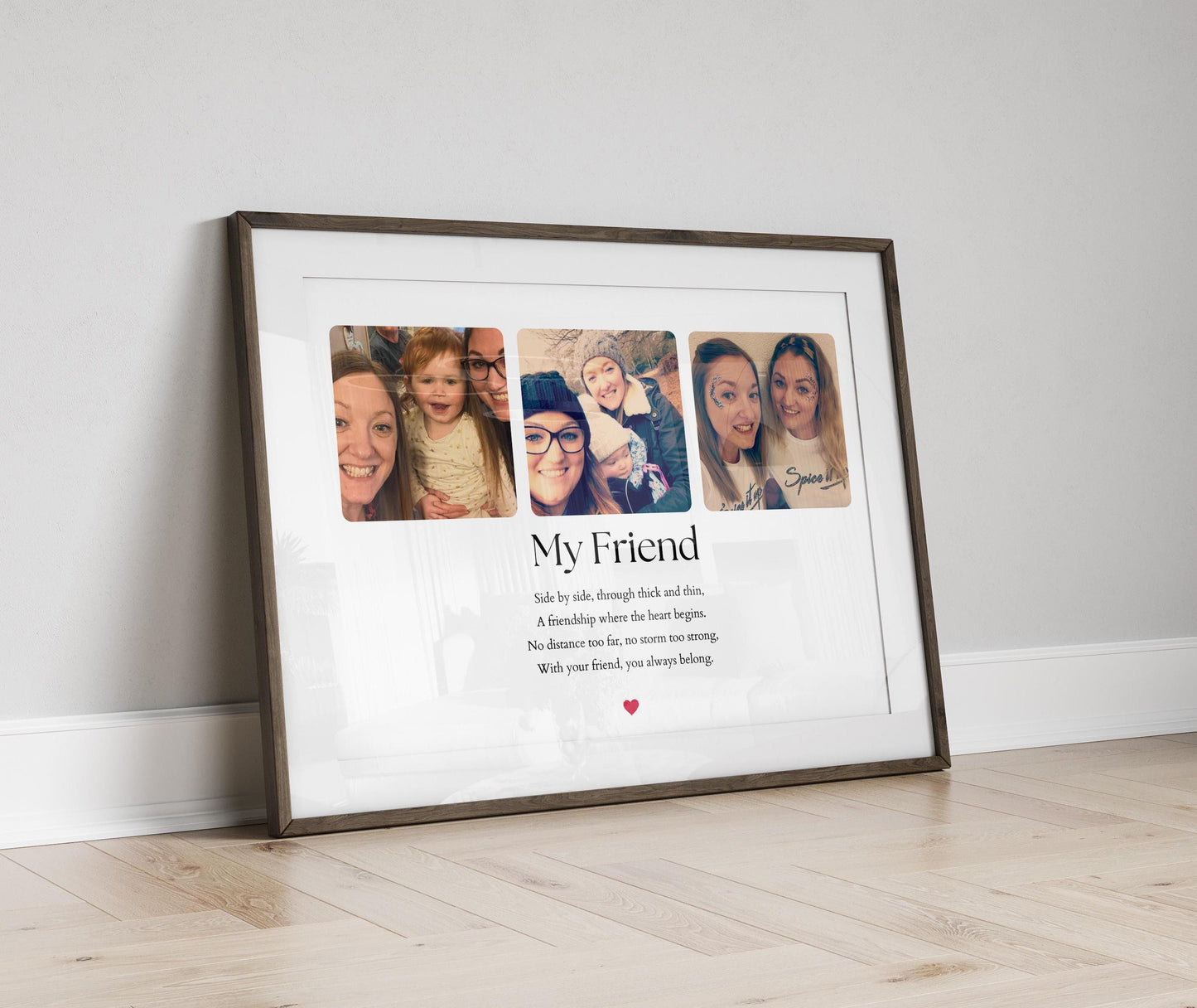 A beautiful print featuring the heartfelt quote: &quot;Side by side, through thick and thin, A friendship where the heart begins. No distance too far, no storm too strong, With a best friend, you always belong.&quot; Perfect for celebrating friendship and love