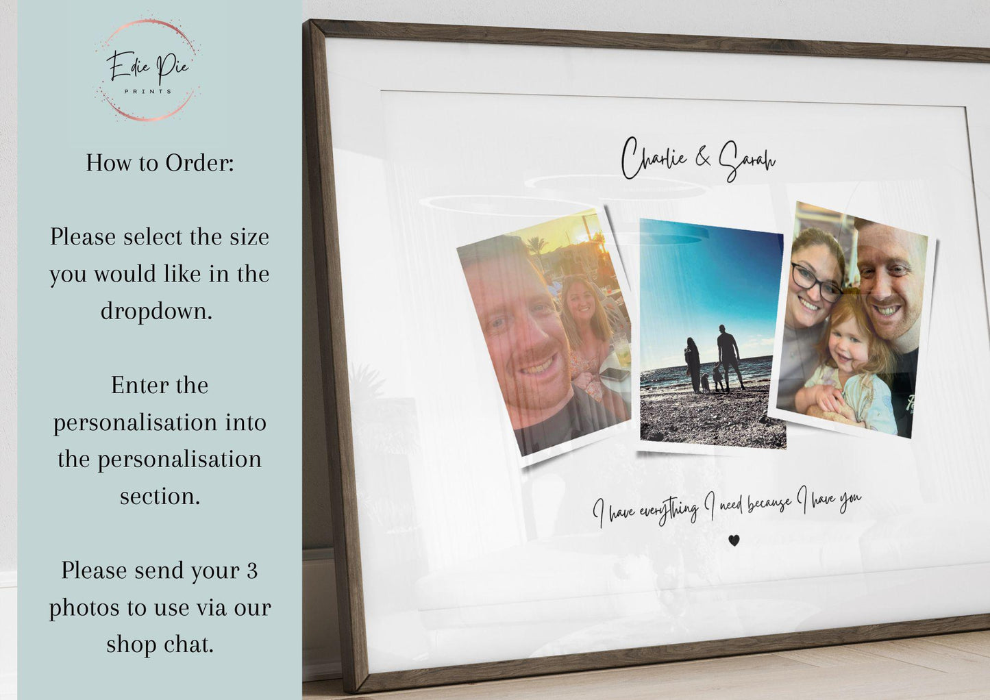 Personalised Wife Birthday Print, Boyfriend Christmas Gift, Couple Photo Frame, Anniversary Present, Polaroid Photo Strip, Fiancé Gift Idea