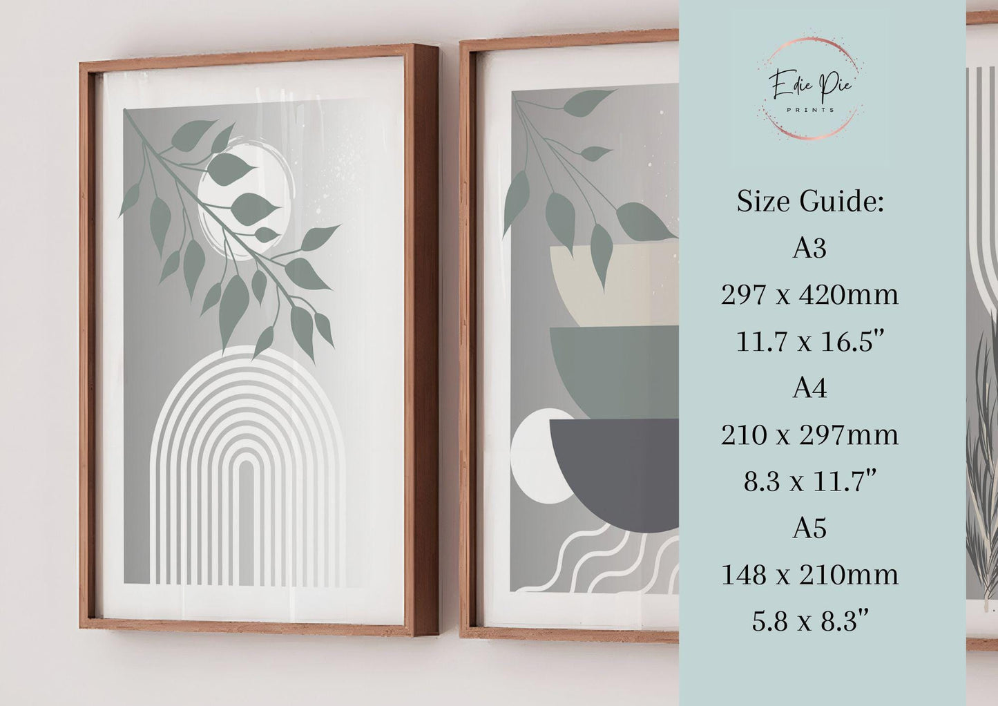 Grey Boho Wall Prints Set, Abstract Botanical Home Decor