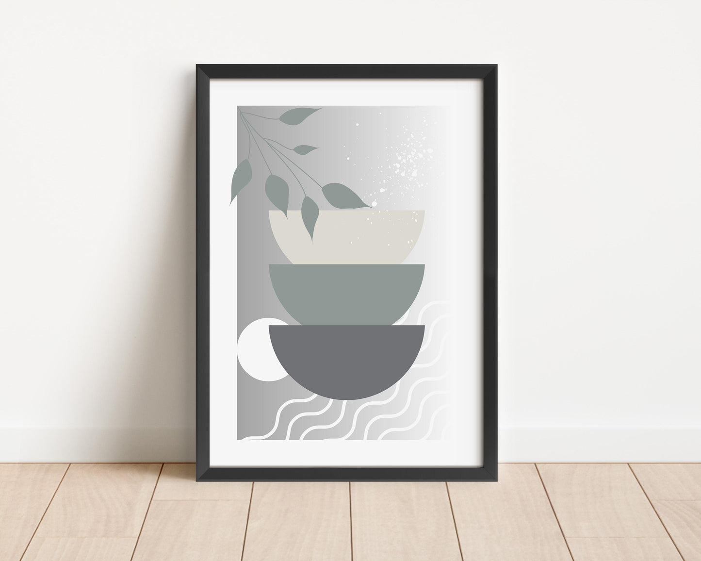 Grey Boho Wall Prints Set, Abstract Botanical Home Decor
