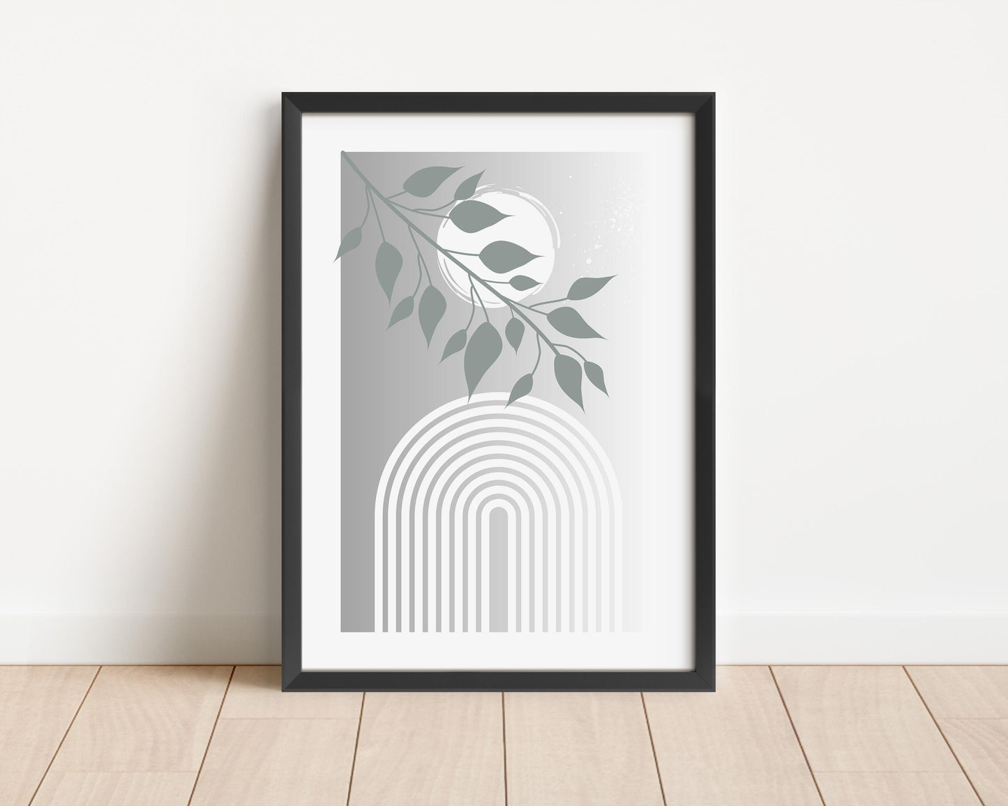 Grey Boho Wall Prints Set, Abstract Botanical Home Decor