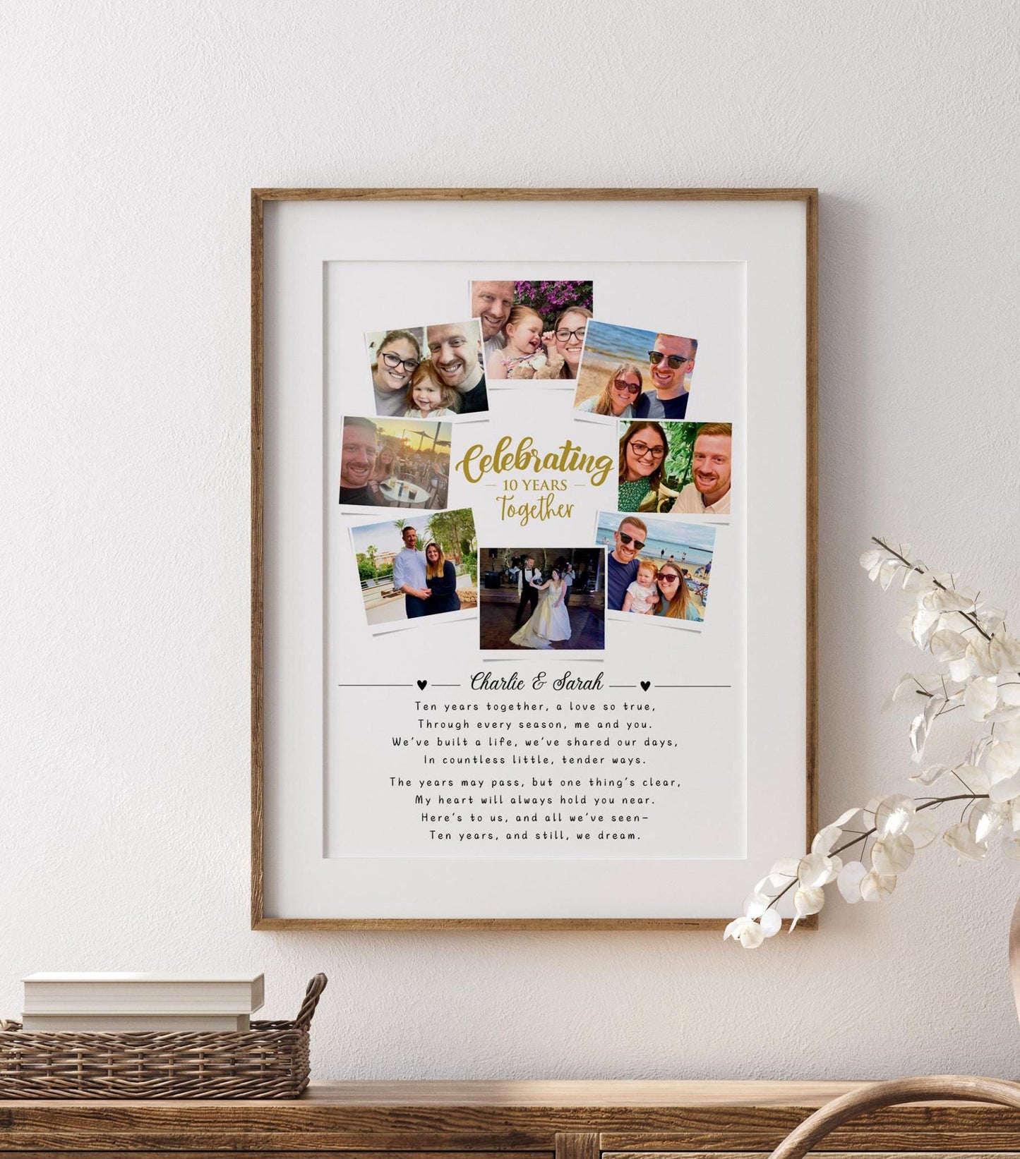 Custom 10th Anniversary Photo Collage, 10 Year Anniversary Gift, 10 Year Celebration, Polaroid Photo Decor, Tin Anniversary Gift for Wife