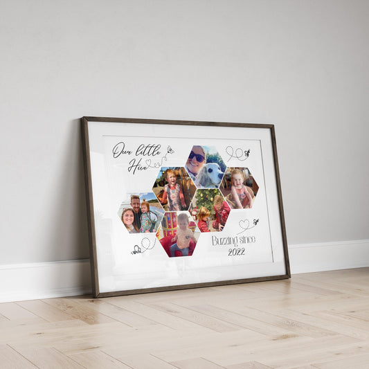 Personalized Family Photo Collage Print: Beehive Wall Art